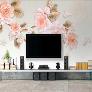 

3D Embossed Flower Wall Mural for Living Room Bedroom Wallpaper Art Wall Decals Contact Paper Modern Floral Wallpapers Roll