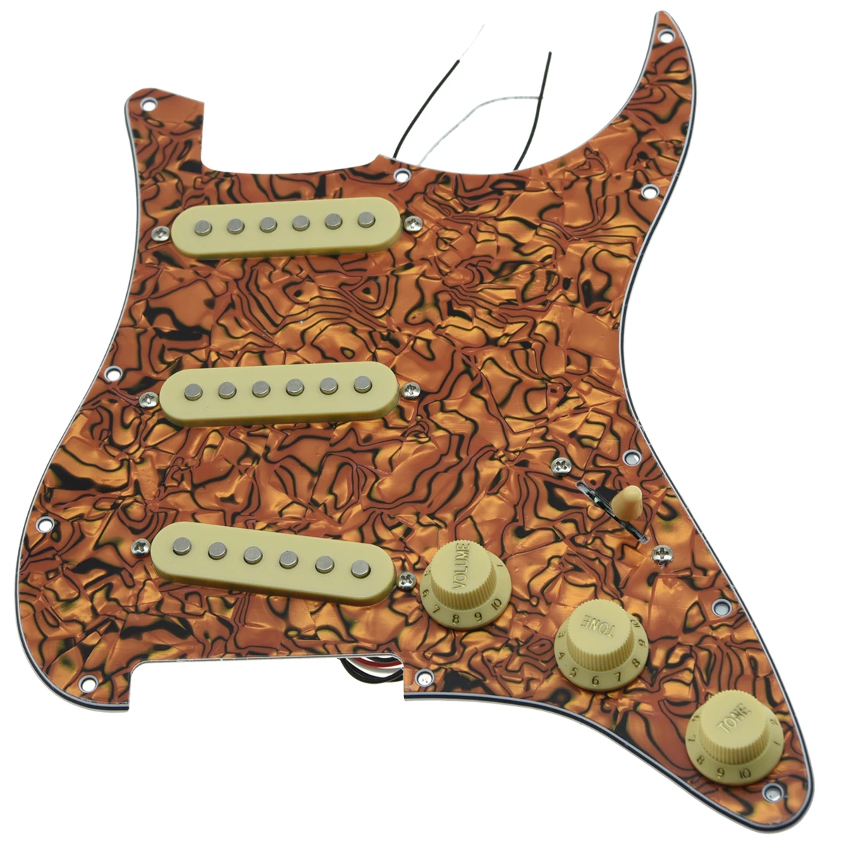 KAISH различные пользовательские Strat Pickguard Prewired ST SSS Pickguard с керамическими звукоснимателями подходит для Fender загруженный Pickguard - Цвет: Tiger Stripe-IV