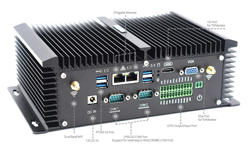 Промышленный мини-ПК без вентилятора Core i7 7500U RS422/485 COM GPIO Intel core i5 8250U 8350U DDR4 ram 2 intel lan компьютер i5 7200U