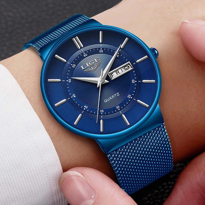 Новинка, синие кварцевые часы LIGE, мужские часы, Топ бренд, роскошные часы для мужчин, простые полностью стальные водонепроницаемые наручные часы, Reloj Hombre