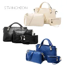 Mujeres Messenger Bags 3 Unids/set de Lujo Bolsos de Cuero de Cocodrilo Patrón de Hombro de Las Mujeres + Monedero de La Cartera