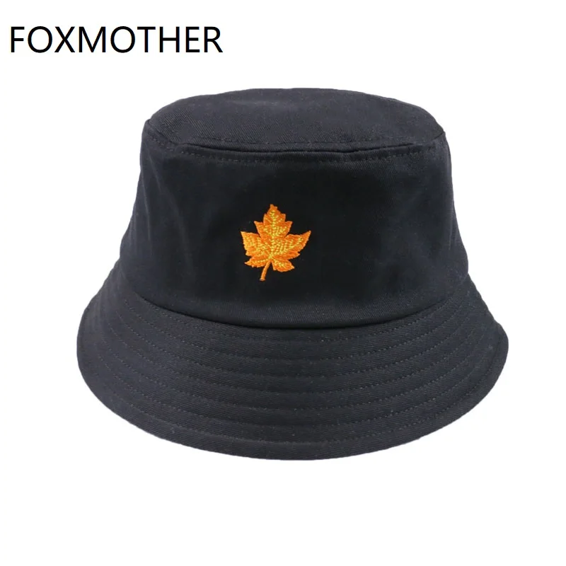 

FOXMOTHER New Fashion Black Pink Color Canada Maple Leaf Bucket Hats And Caps Fisherman Men Womens