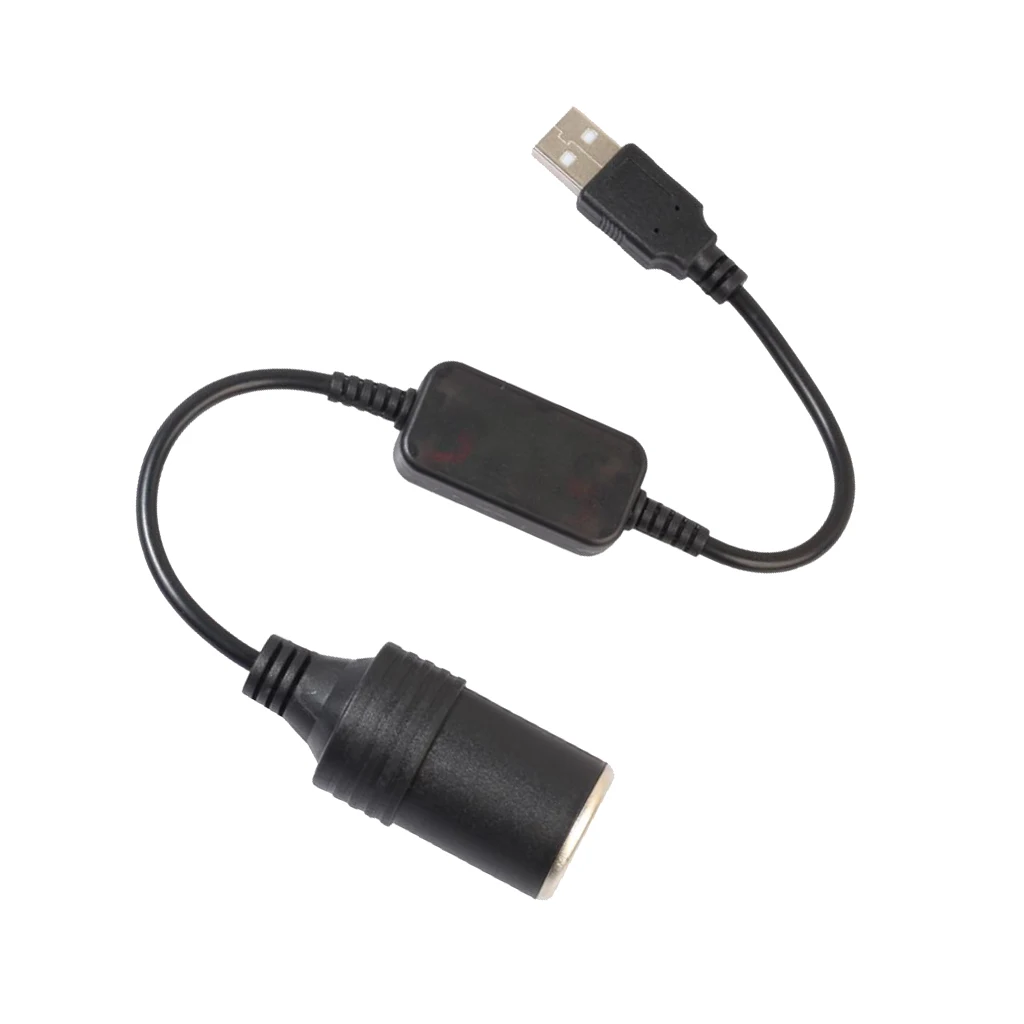 

300mm 5V 2A USB Input to 12V 1A Output Female Cigarette Lighter Cable Socket Power Switching Splitter Adapter Black