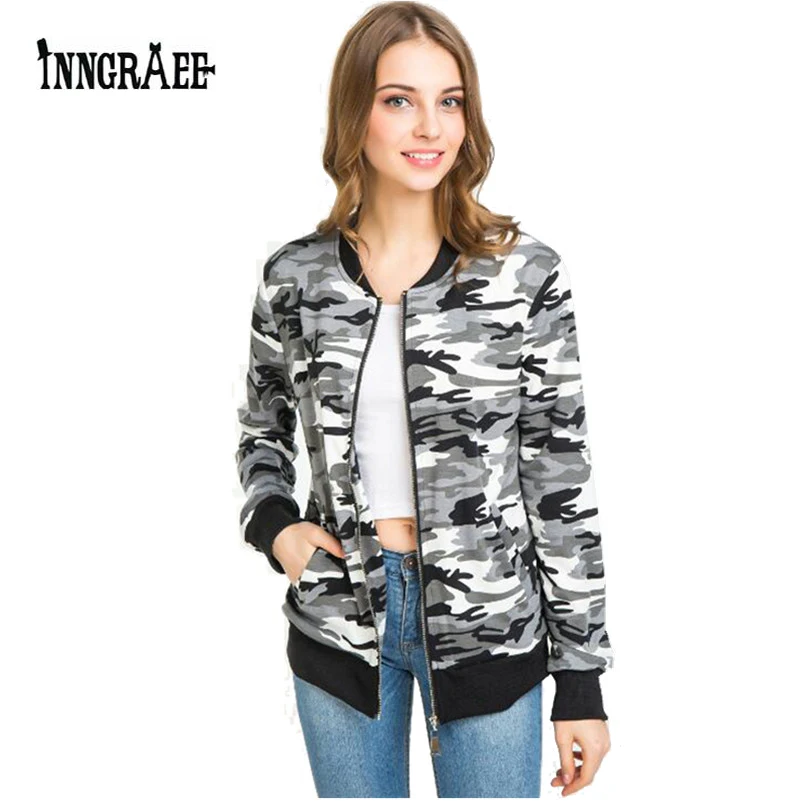 Inngraee New Arrivel Jacket Bombers Womens Causal Basic Military Jacket