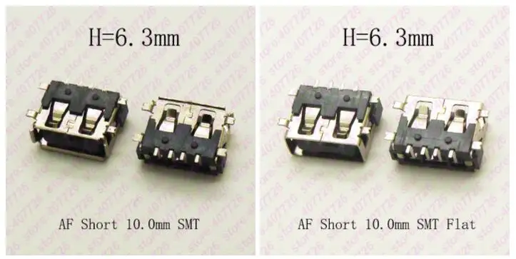 

10pcs USB 2.0 A Female Connector USB Jack 4 Feet SMT Body L=10mm Curled Mouth/Flat Mouth Charging Socket H=6.3mm