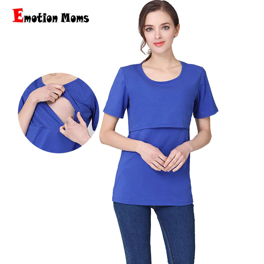 Emotion Moms Short Sleeve Maternity Tee Breastfeeding Clothes Pregnant Wear T Shirt Cotton Feeding Tops Drop Shipping