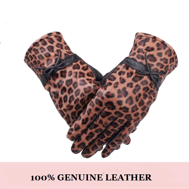 

A49 womens winter fashion 2018 Leather gloves Ladies' velvet warm cycling leather gloves Women Mittens Leopard print Glove