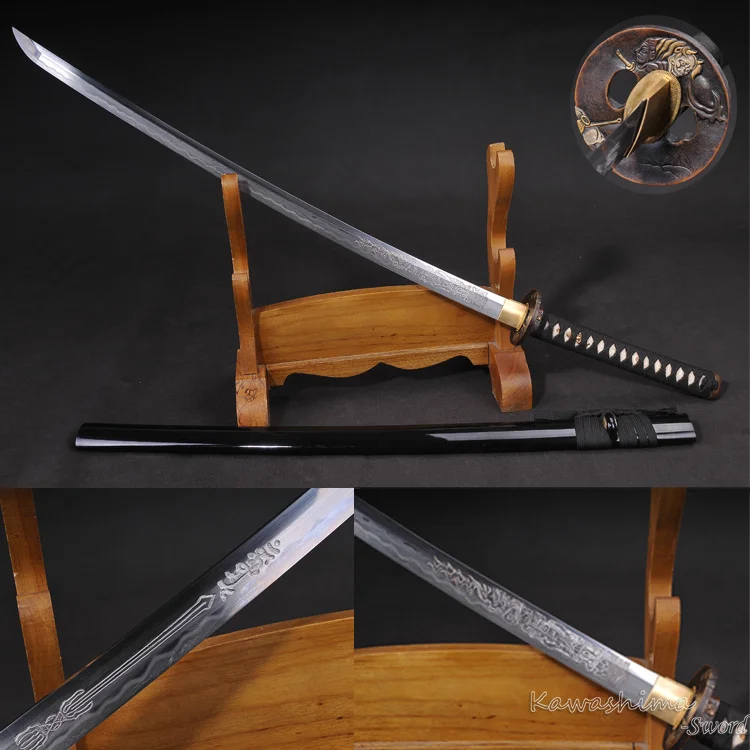 Grade A Katana Damasucs Folded Steel Clay Temper Blade Engraved Pattern Sharp Ready for Battle|blade blade|blade sharpblade clay |