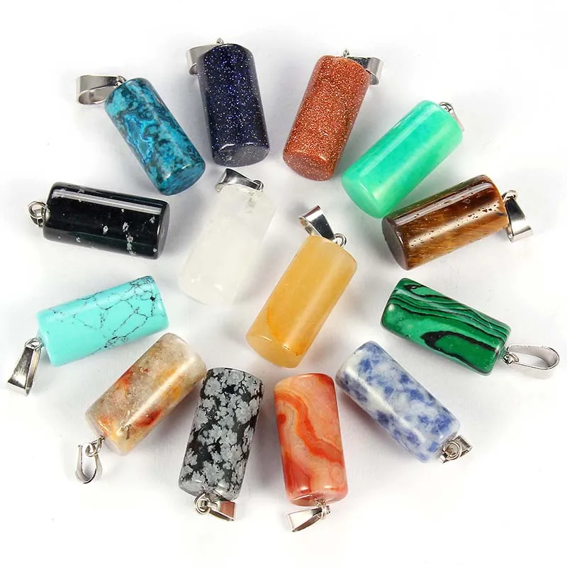 

Natural Stone Charm Pendants cylindrical DIY Necklace Crystal Chakra Healing Reiki Beads Jewelry making Mix colors 10pcs/lot