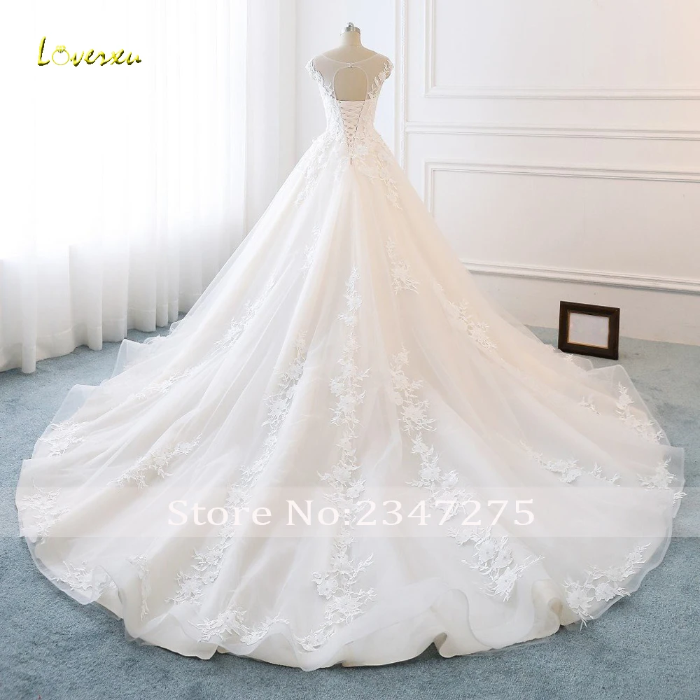 Loverxu Vestido De Noiva сексуальное свадебное платье с открытой спиной и трапециевидной формы с аппликацией из бисера, со шлейфом, винтажное свадебное платье, большие размеры
