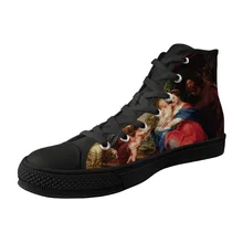Винтаж Стиль Мужская обувь высокие черные из парусины вулканизованные обувь для мужчин кроссовки со шнуровкой, миф живопись печати Питера Пауля Рубенса