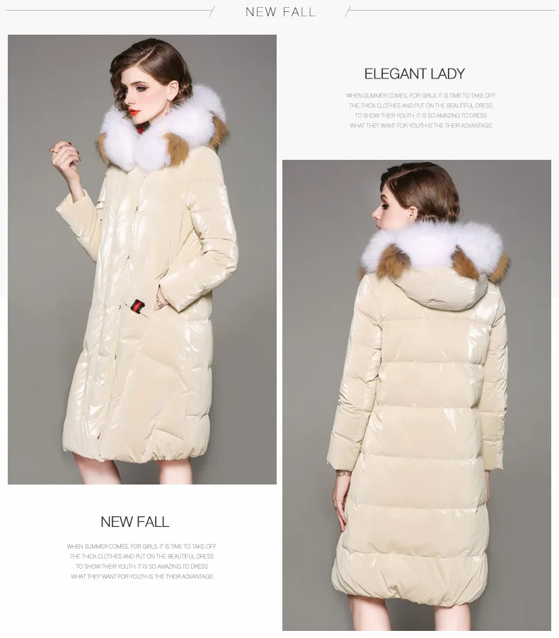 Осенне-зимняя женская верхняя одежда белое пуховое пальто с карманами с меховым капюшоном белое синее длинное пальто модное пуховое зимнее пальто