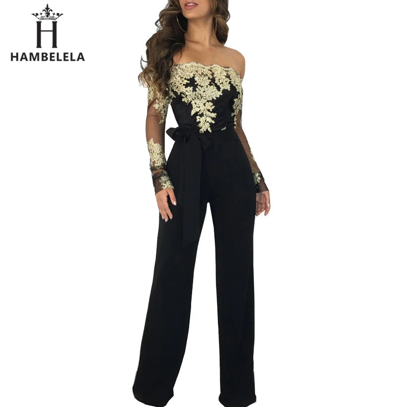 HAMBELELA 2018 Sexy Off Shoulder Women Jumpsuit Slash Neck Lace Patchwork Autumn Winter Bodysuit Bodycon Casual Playsuit Rompers (8)