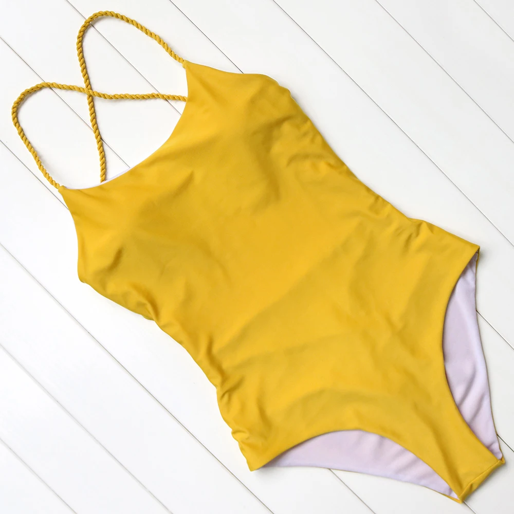 OMKAGI, сексуальный сдельный купальник, Женский Одноцветный Монокини, открытая спина, купальник, купальный костюм, боди с плетеными бретелями, пуш-ап, пляжная одежда для плавания