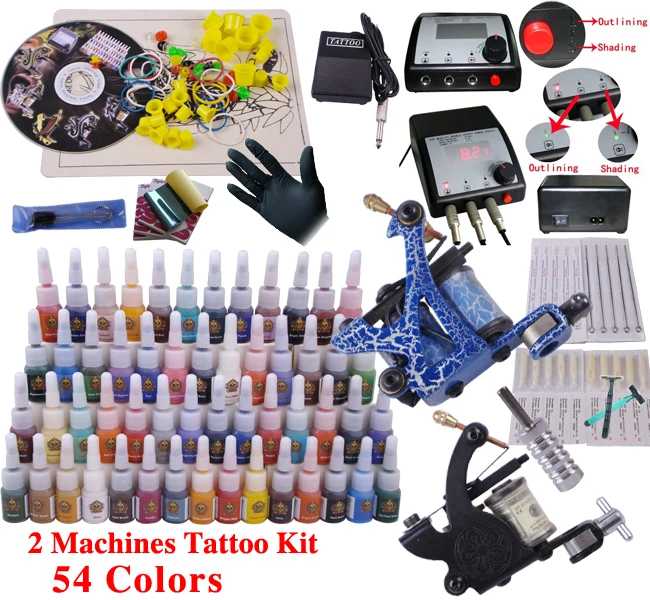 YLT 12 Tattoo kit complete tattoo tool equipment 2machines permanent makeup machine tip needles