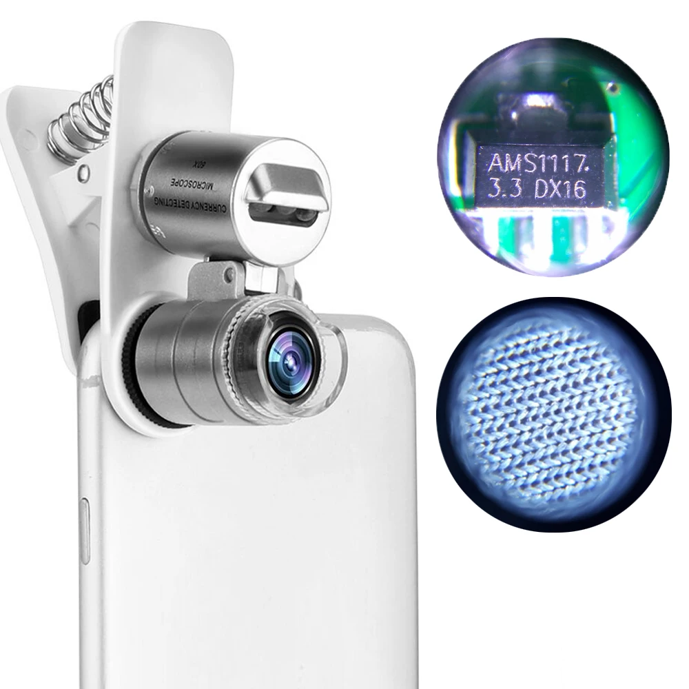 Universal Mobile Phone Microscope Magnifier Lens with LED Clip 60X