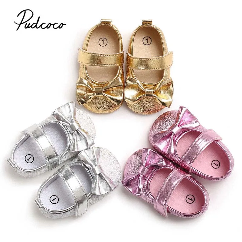 

Pudcoco Bow Crib Shoes Toddler Infant Baby Boy Girls Fancy Princess Bling Shoes Kids Soft Sole Crib Shoes 0-18M