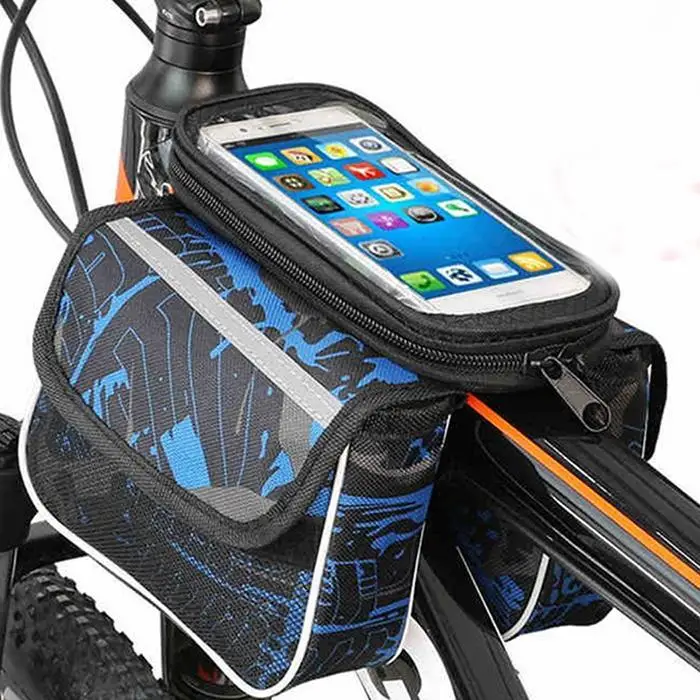 Cycling Bike Front Frame Phone Bag Tube Double Pouch for 5.5-6.2Inch Cellphone Bicycle Accessories Riding | Спорт и развлечения