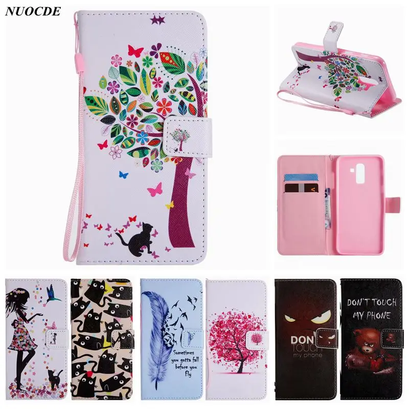 

NUOCDE Fashion Flip Wallet Leather Case For Funda Samsung Galaxy J8 Tree Cat Pattern Magnetic Stand Phone Cover For Samsung J8