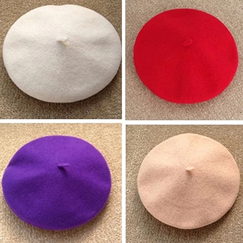 Женская Классическая шерстяная фетровая теплая французская шляпа берет бини чистый цвет сладкий мини-Кепка