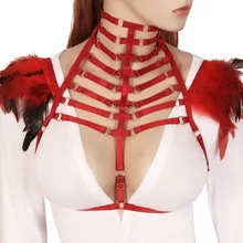 Готический перо тела портупея бюстгальтер погоны Крылья Ангела Для женщин горящий человек отрегулировать Топы танцевальная одежда в стиле рейв красный обвязка вокруг шеи бюстгальтер