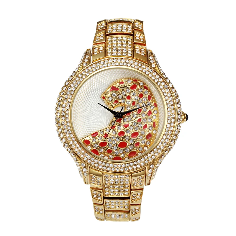 

Diamond Mosaic Watches for Women Gold Ladies Pink Jewel Tiger Wristwatch Quartz Fashion Casual Dress Gold Silver Girl's Watch