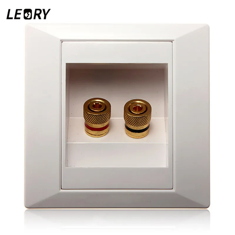 

LEORY 2 Binding Post Banana Plug Gold Plated Audio Jacks Wall Plate Panel Two Speakers Interface 86mm x 86mm