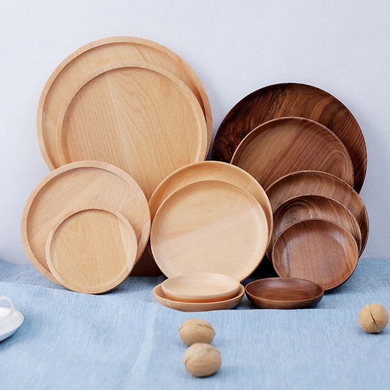 Plato redondo de madera maciza, plato de nogal, platos de fruta, platillo, bandeja de té, postre, vajilla de almacenamiento, juego de vajilla|Fuentes y platos| - AliExpress - Platos increíbles para tu mesa