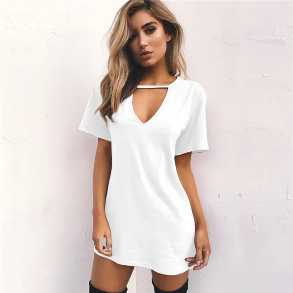 Rogi t-shirt Vestidos, летнее платье-футболка с v-образным вырезом, женские вечерние платья с коротким рукавом, женские белые и черные платья, топы, женская одежда 3XL - Цвет: White