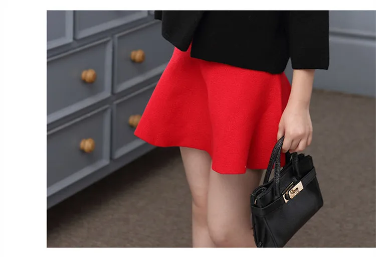3-12 y children skirts girls mini black pleated skirt for girl spring autumn elastic knitted skirts red teen 10 12 years clothes (1)
