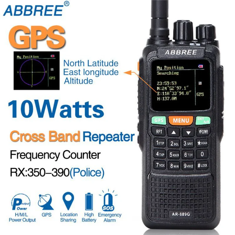 ABBREE AR 889G рация 10 Вт GPS SOS Ночная подсветка дуплексный поперечный репитер охотничий