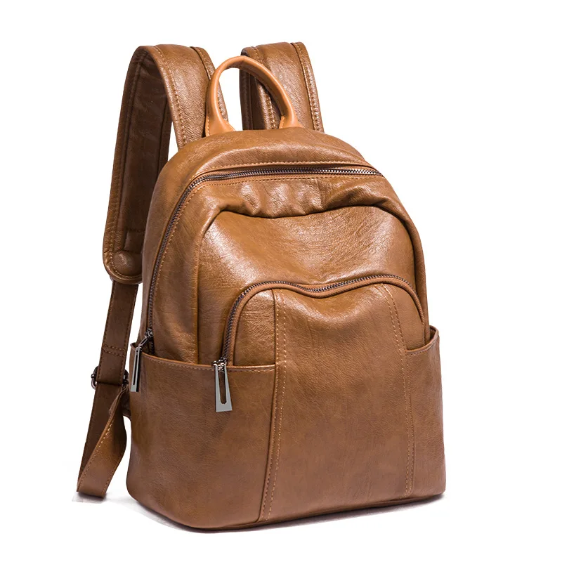 Arcuate shoulder strap bag women backpack simple solid leather backpack