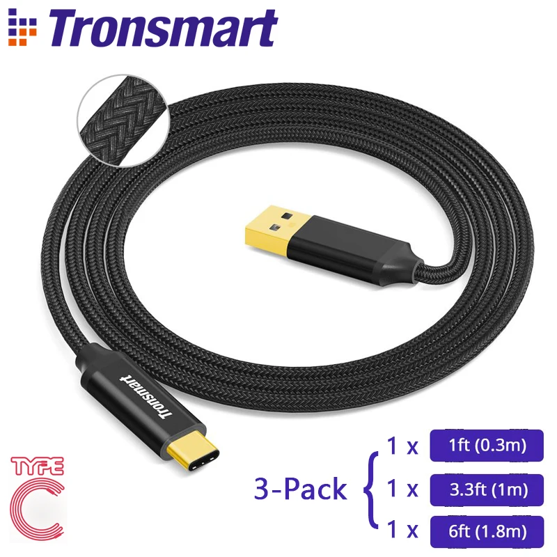

Tronsmart CPP10 USB Type C Cable USB-C to USB 2.0 Gold-plated Connectors Cable for Charger Data Syncing (0.3m*1 1.0m*1 1.8m*1)