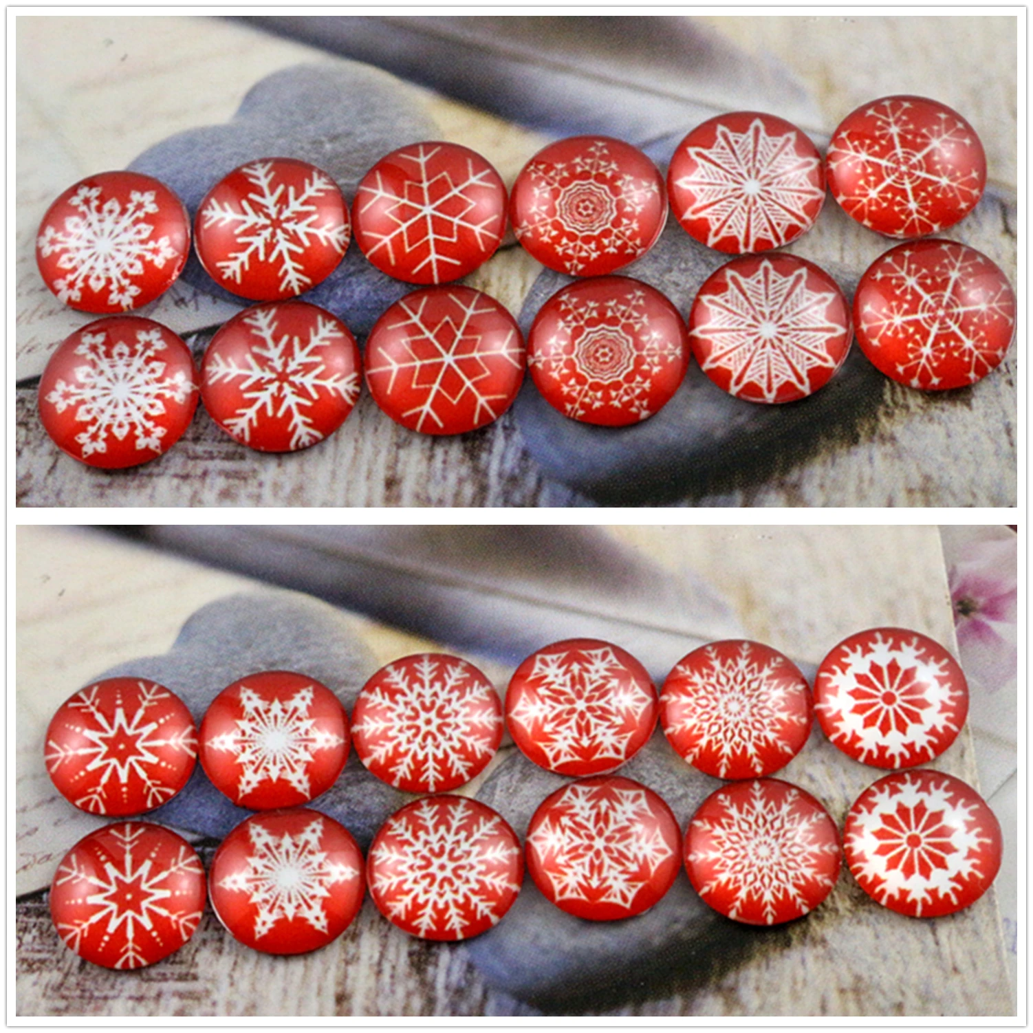 12 шт.(один комплект) два стиля 12 мм красный фон снежинки ручной работы стеклянные кабошоны узор купольные ювелирные изделия аксессуары поставки