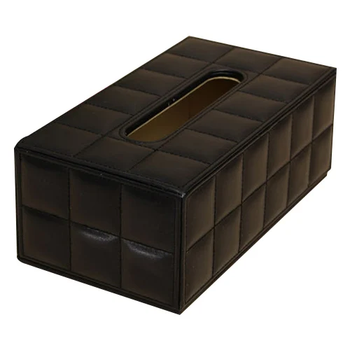 PHFU Durable Home Car Rectangle PU Leather Tissue Box Paper Holder Case Cover Napkin black
