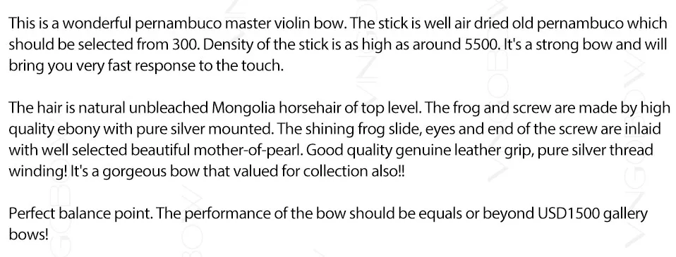 Vingobow Pro. Уровень Pernambuco Скрипка Лук* Специальная цена сейчас* теплый сладкий тон 4/4 Размер Прямой Белый лошадиный волос Модель 952 в