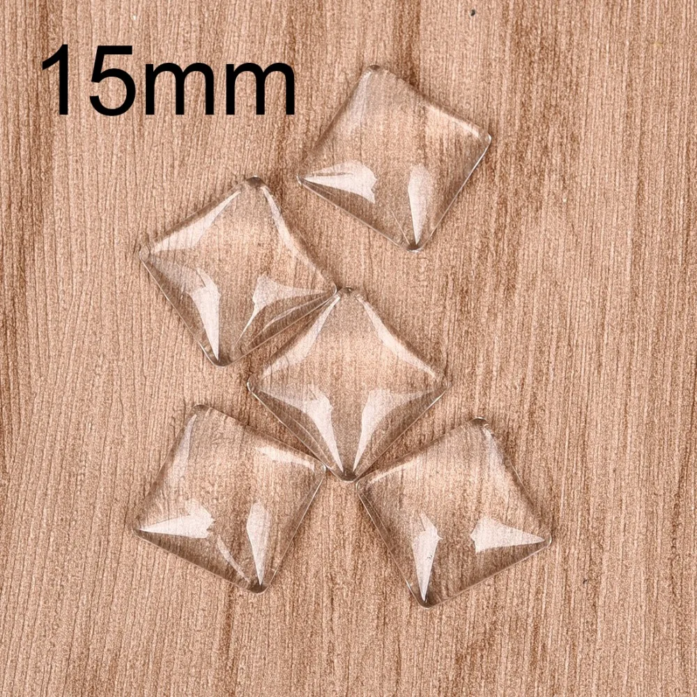 Best 30pcs lot 15mm Square Cabochons Transparent Glass Clear Flat Back for DIY Pendant Findings Jewelry Making Handmade Accessories