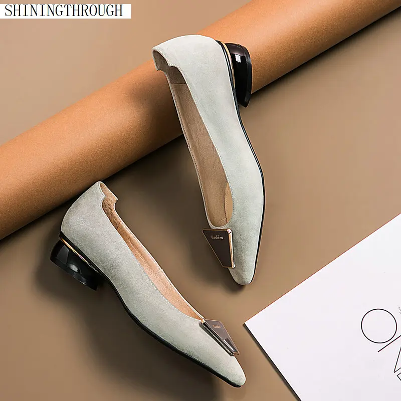 

Suede leather low heels casual Shoes Woman fashion Slip on Women party dress ladies Shoes green pink 2019 New