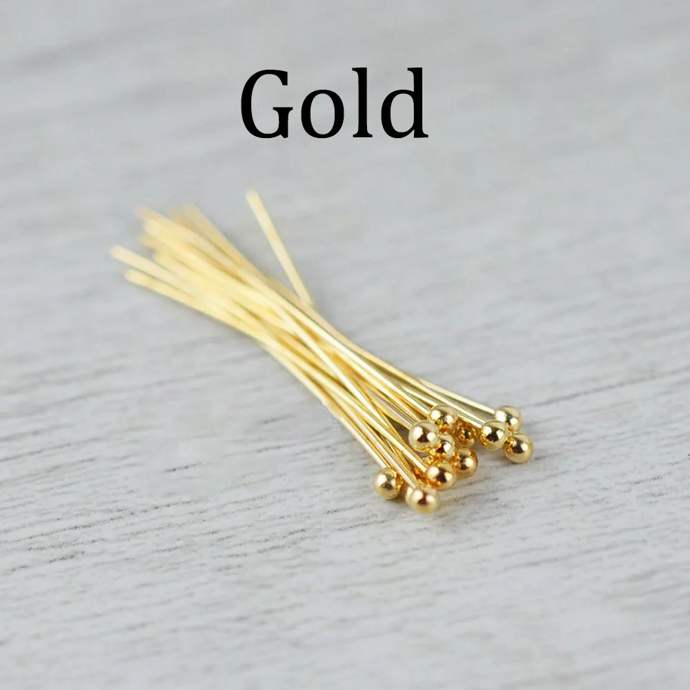 200pcs/lot Length 16 20 25 30 40 50 mm Gold Sivler Metal Ball Head Pins For Diy Jewelry Making Head pins Findings Dia 0.5mm Jewelry Findings