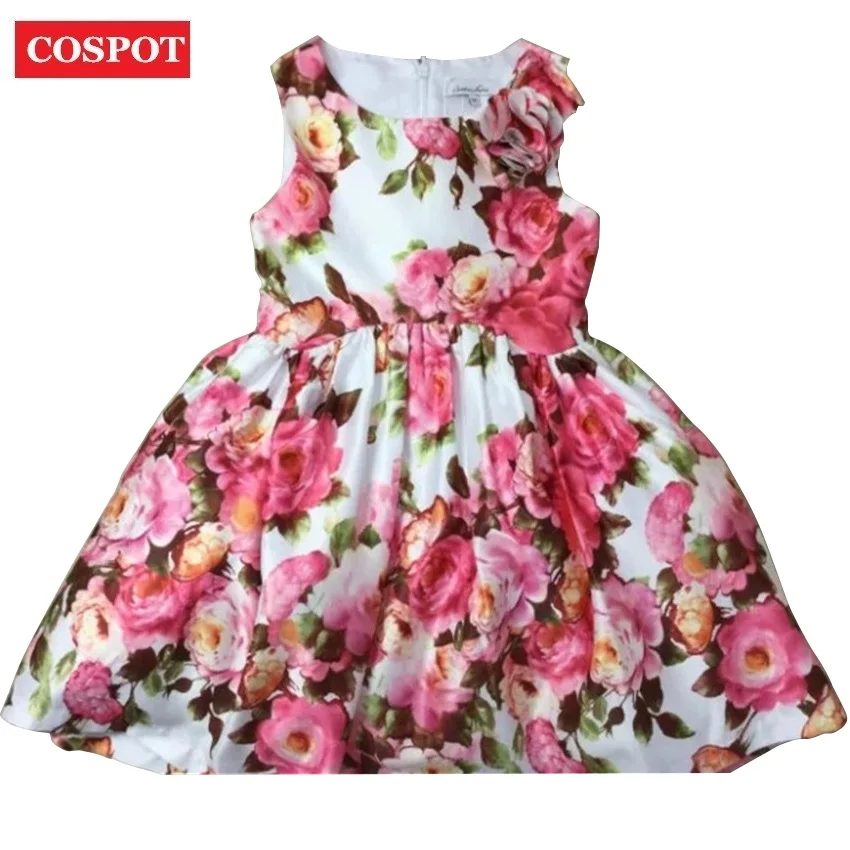 

COSPOT Baby Girls Dress Floral Summer Princess Birthday Party Vestido Dresses for Wedding Kids Baby Girl Clothes 2T-12T 30D