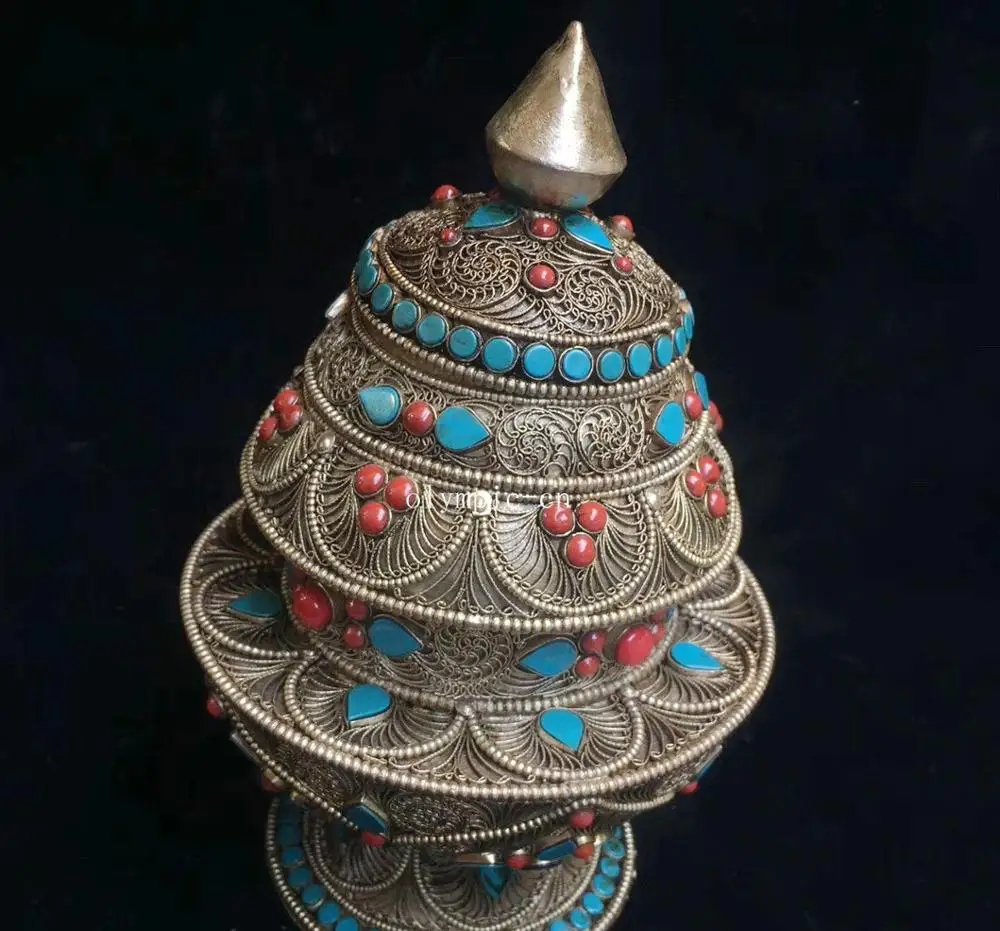 8''Nepal Серебряная Инкрустация драгоценный камень красный коралловый