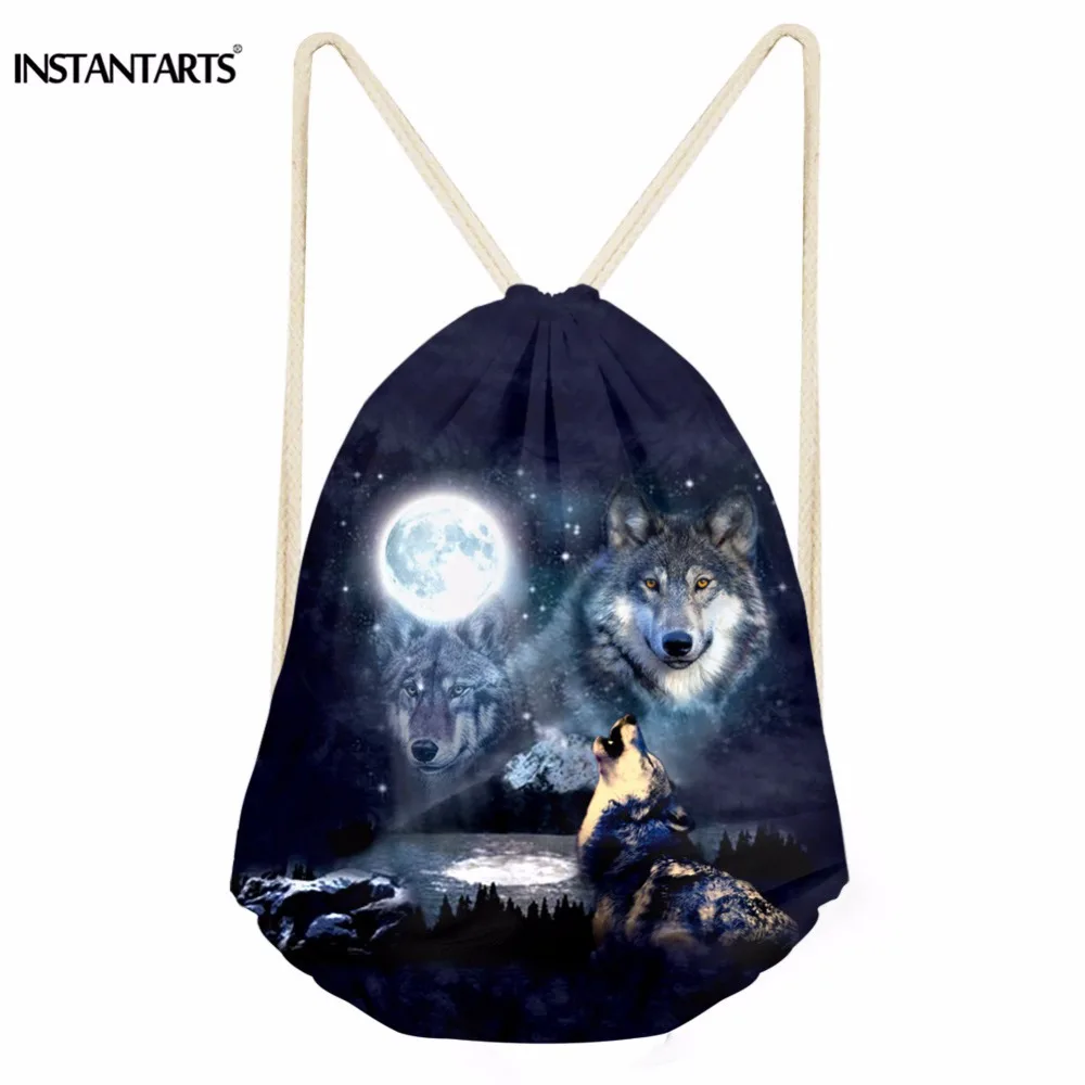 INSTANTARTS Cool Wolf Printing Sport Bags Men's Drawstring Bag Animal Gymsack Outdoor Athletic Training Bag for Men Gym Backpack