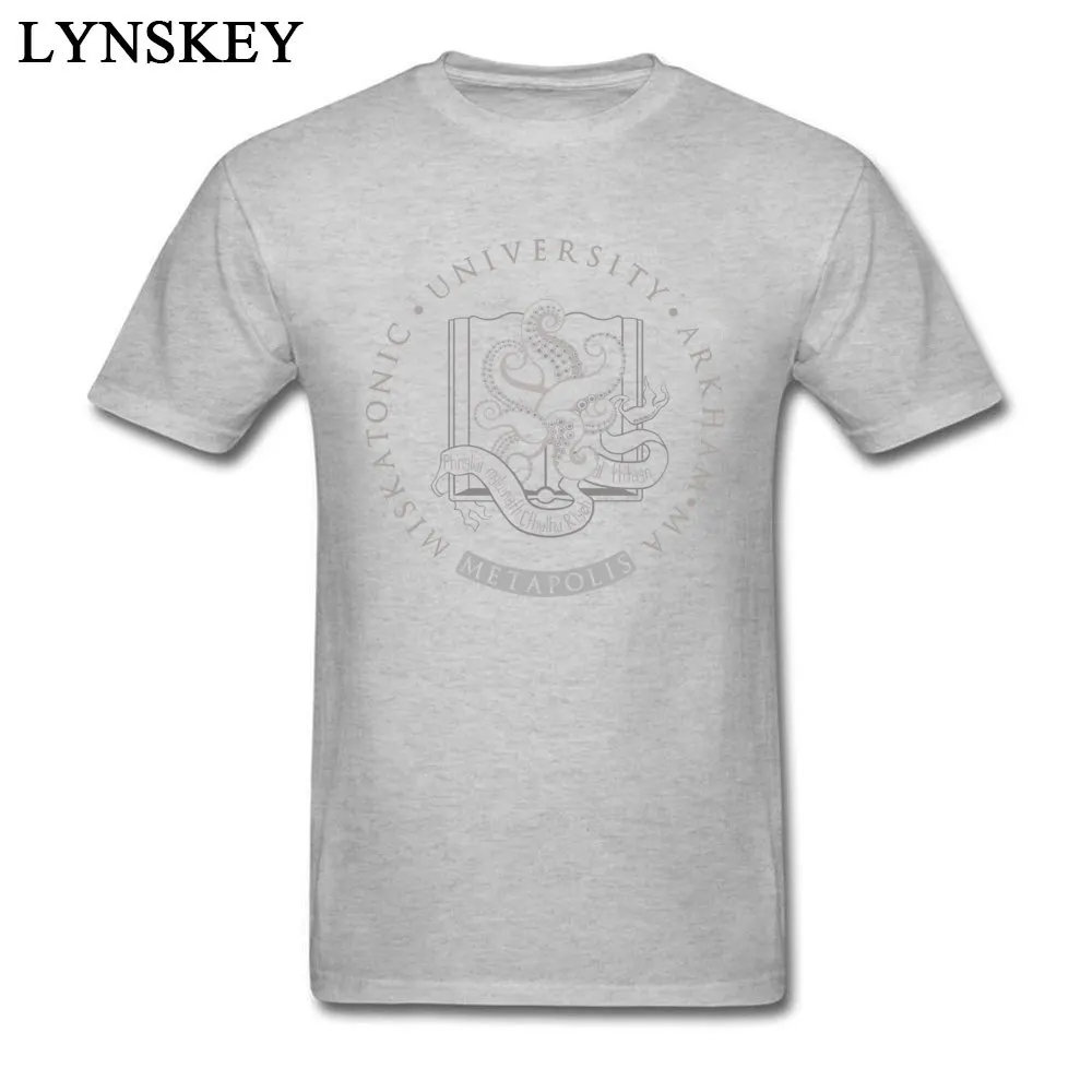 Funny Boy T Shirts Crewneck Summer Short Sleeve Cotton Tops T Shirt Design Crazy Tee Shirts Light Cthulhu in Miskatonic University at Metapolis grey