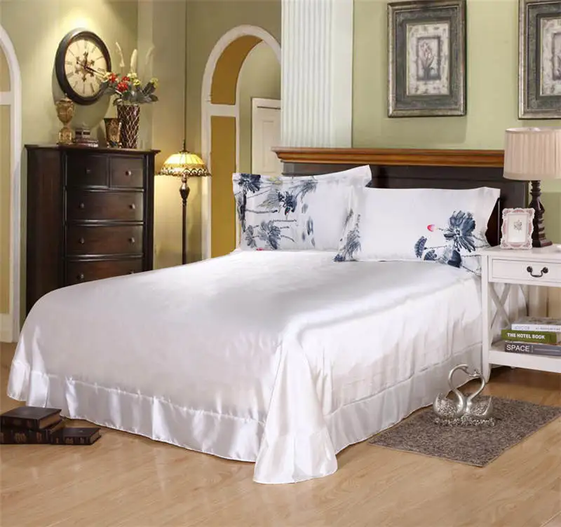 Juego de cama de seda satinada edredón cubre colchas doble reina tamaño king dormitorio decoración pintura china flor de LOTO - 3