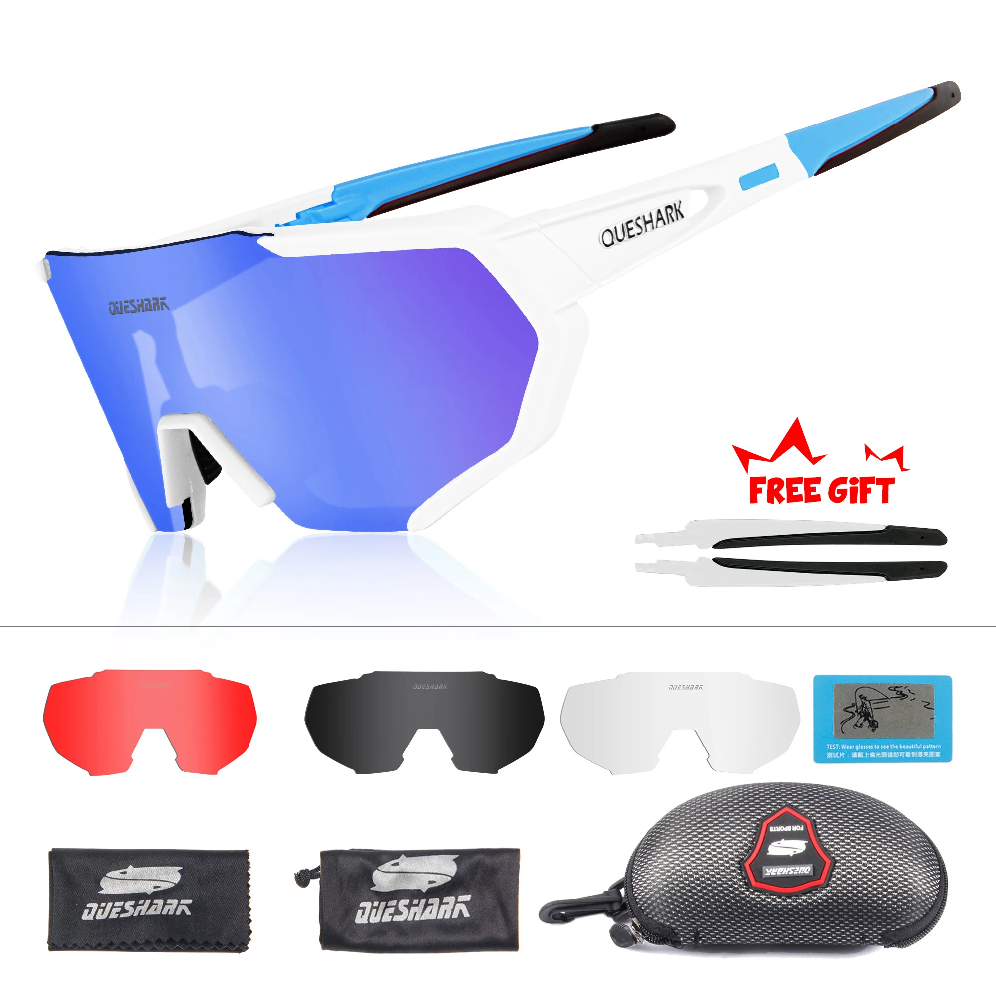 QUESHARK, дизайн, поляризованные велосипедные очки для мужчин и женщин, велосипедные очки, велосипедные солнцезащитные очки, 4 линзы, зеркальные, UV400 очки - Цвет: As Picture Showed