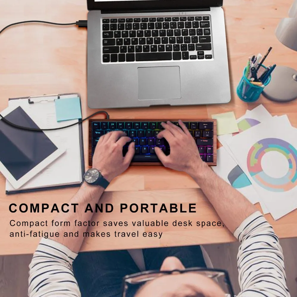 Горячая замена 60% 64 клавиш Механическая игровая клавиатура с RGB подсветкой и