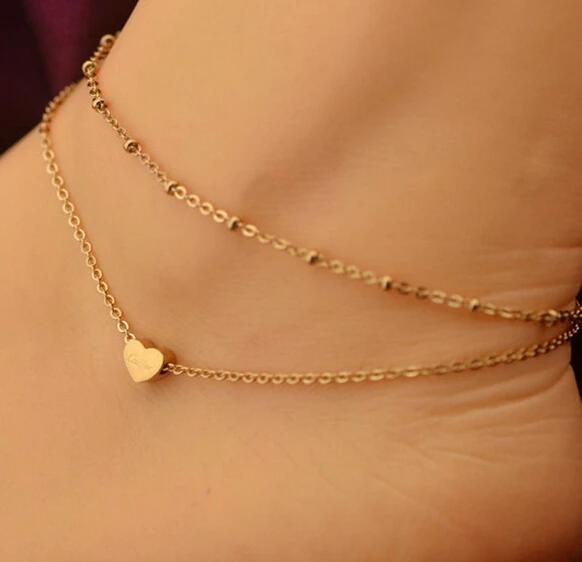 Fashion Double Layer Love Heart Anklets Girlfriend Gift Ankle Bracelet