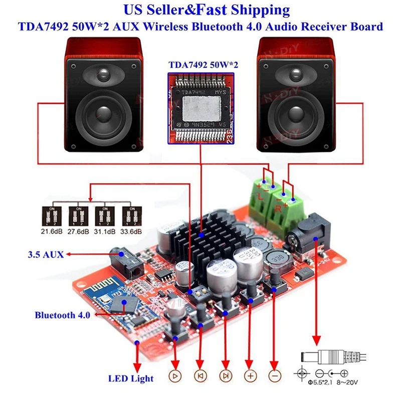 Tda7492 50Wx2 Aux беспроводной Bluetooth 4,0 аудио приемник Цифровой усилитель доска