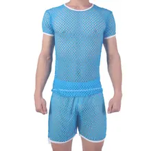 Сексуальные мужские наборы сетчатые прозрачные мужские шорты футболки с рукавами боксеры шорты брюки костюмы дышащие повседневные спортивные костюмы трусы