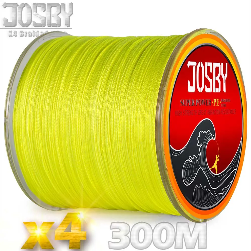 JOSBY 300 м бренд 4 нити PE плетеная леска Япония Multifilament 0,12 мм до 0,5 мм 10 фунтов до 80 фунтов Лидер продаж - Цвет: Yellow300m